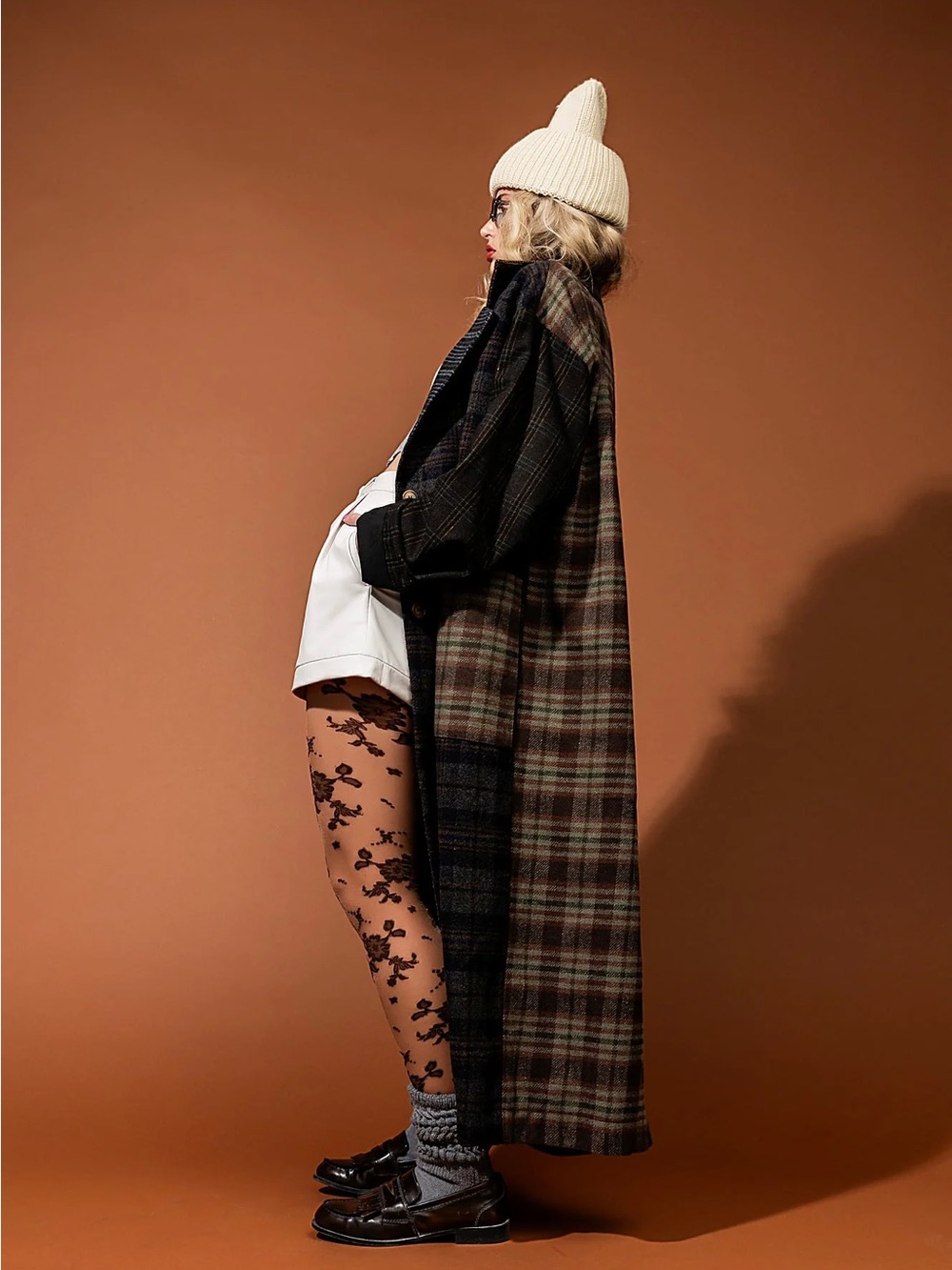 Dressed in LALA Risk Something Longline Plaid Patchwork Coat - Picture 4 of 6